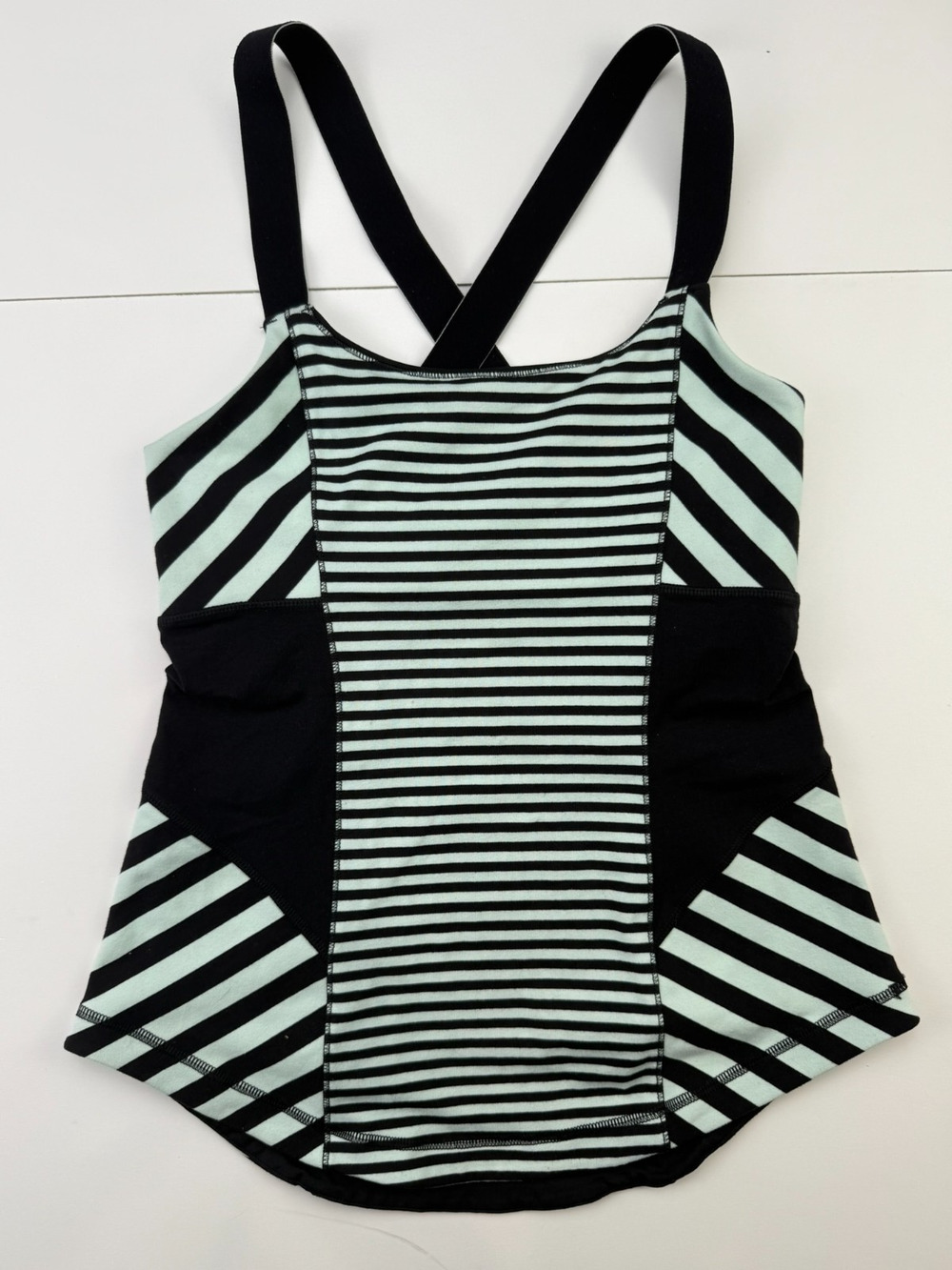 Lululemon Work It Out Tank Womens 6 Mint Moment Black Stripe Built In Bra